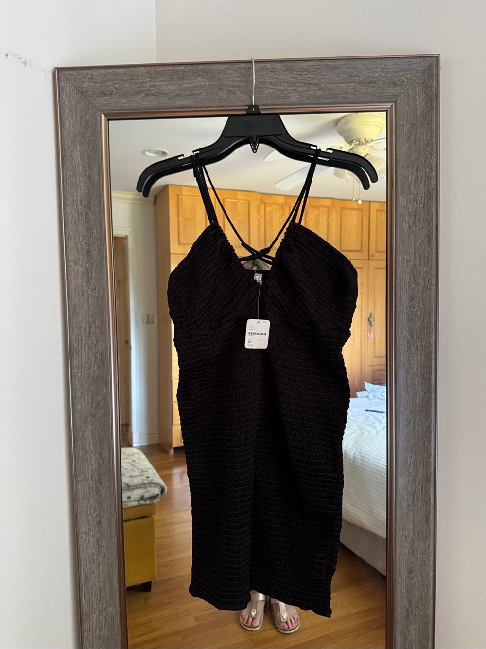 Black Strappy Textured Bodycon Dress
